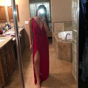 PLANET BLUE red maxi slit prom dress